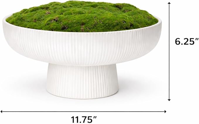 Moss Bowl |11.75" Diameter | Artificial | Fluted Pedestal Bowl | Home Décor