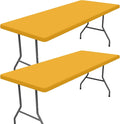 Spandex 4 Foot Rectangle Table Cloth 2 Pack, Elastic Fitted Tablecloths for Picnic, Stretch Washable Patio Table Cover for Outdoor, Camping, Banquet and Parties (Mustard Yellow, 30"x48")