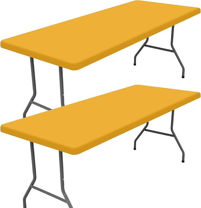 Spandex 6 Foot Rectangle Table Cloth 2 Pack, Elastic Fitted Tablecloths for Picnic, Stretch Washable Patio Table Cover for Outdoor, Camping, Banquet and Parties (Mustard Yellow, 30"x72")