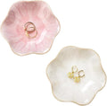 2PCS Lotus Leaf Shape Ring Holder Dish, Small Key Bowl, Ceramic Trinket Tray Jewelry Dish Organizing Necklace Earrings for Mom Friend Sister, All Jewelries Are NOT Included. White +Pink.…