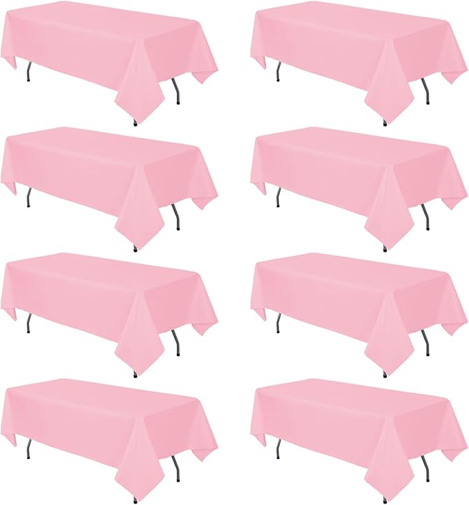 8 Pack Pink Tablecloth 60 x 126 Inch Rectangular Valentine’s Day Table Cloth for 8 Foot Rectangle Tables, Wrinkle Resistant Washable Fabric Polyester Table Covers for Wedding Party Banquet Buffet