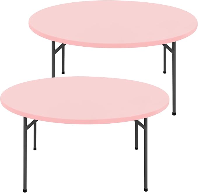 Round Spandex Tablecloth 2 Pack, Elastic Fitted Waterproof Tablecloths for 25"-30" Tables, Stretch Washable Picnic Table Cover for Camping, Dining, Indoor and Outdoor, Pink