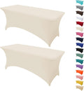 2Pack 6FT Table Cloth for Rectangular Fitted Events Stretch Cream Table Covers Washable Spandex Tablecloth Protector for Party, Wedding, Cocktail, Banquet, Festival