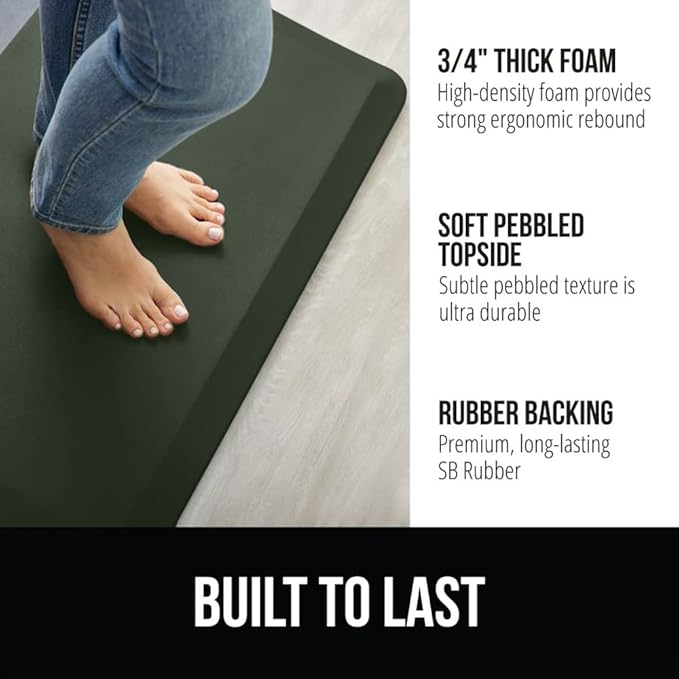 GORILLA GRIP Comfortable Cushioned Kitchen Mats for Floor, 39x20, Waterproof and Stain Resistant Soft Top, 3/4 Inch Thick Ergonomic Standing Desk Anti Fatigue Mat, Foam Supports Feet, Hunter Green