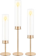 Gold Candle Holders Set of 3 for Glass Taper Candle Holders,Hurricane Candlestick Holder for Home Decor, Wedding, Dinning, Party Decorative, Anniversary (3,Gold)