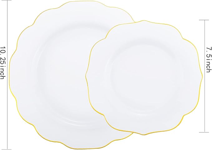 NOCCUR 120PCS White and Gold Plastic Plates - 10.25inch and 7.5inch Gold Disposable Plates Set Heavy Duty for Party/Wedding/Valentine's Day
