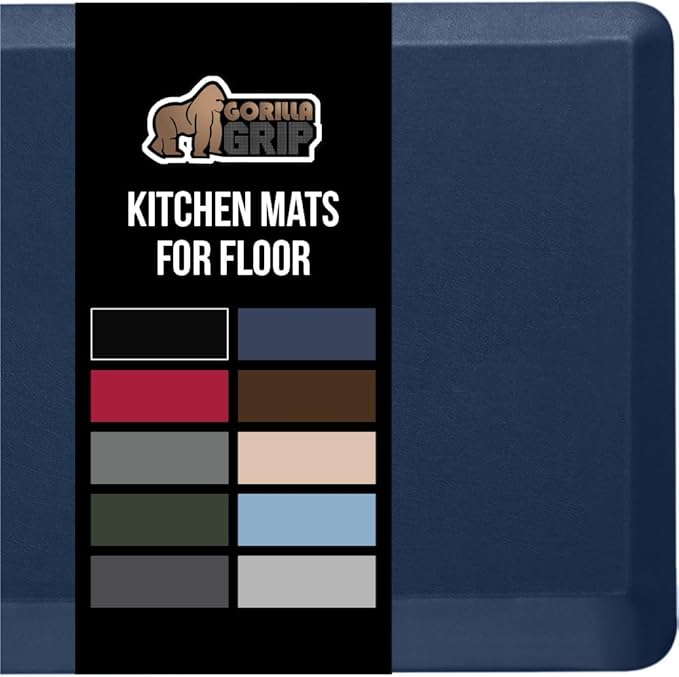 GORILLA GRIP Comfortable Cushioned Kitchen Mats for Floor, 39x20, Waterproof and Stain Resistant Soft Top, 3/4 Inch Thick Ergonomic Standing Desk Anti Fatigue Mat, Foam Supports Ankles and Feet, Navy