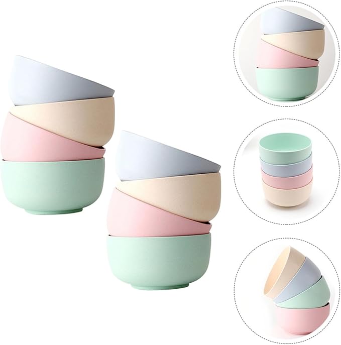 8pcs Fiber Rice Bowls Eco-friendly Salad Serving and Noodle Bowls Fall-resistant Smooth Finish for Home Dining and Food Storage
