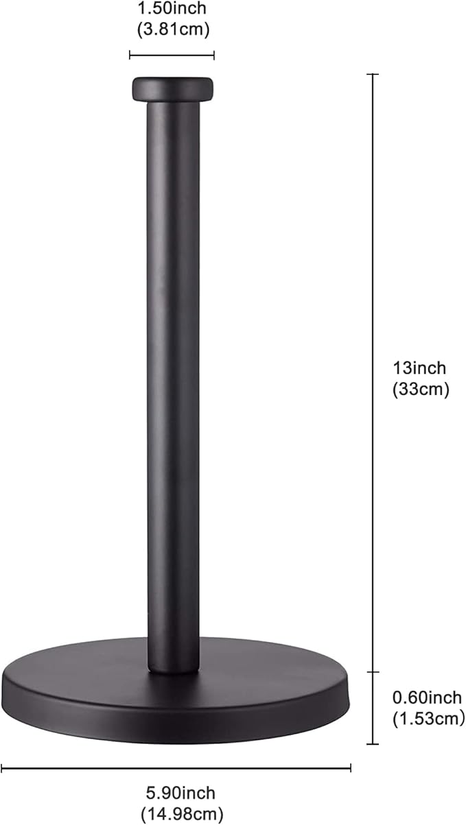 Black Standing Paper Towel Holder for Kitchen& Bathroom Countertop,Under Counter, Table Or BBQ, Standard or Jumbo-Sized Roll Paper (with Stainless Steel Base)