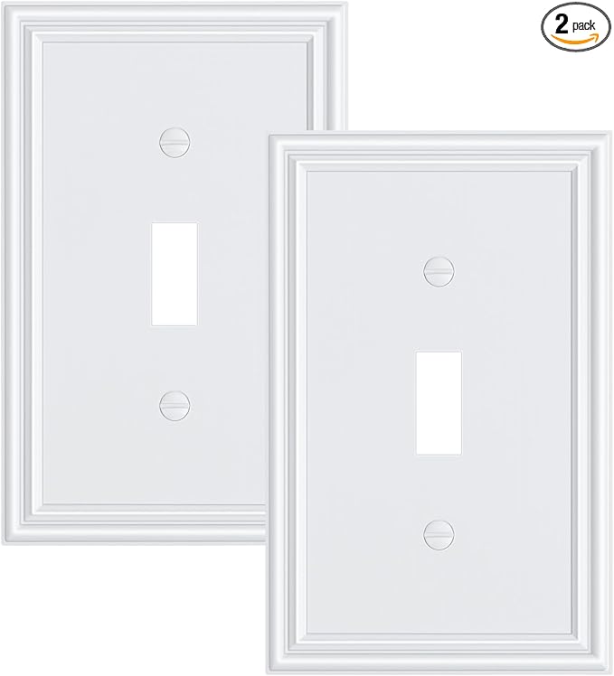 2-Pack Single Toggle Light Switch Cover Plate, Durable Solid Zinc Alloy Decorative Switch Plate Covers, White 1 Gang Wall Plate, Corrosion Resistant
