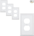 4-Pack Duplex Outlet Cover Plate, Pure White Metal Wall Plates for Electrical Outlets, 1 Gang Receptacle Light Switch Cover, Pearls Decorative Switch Plates and Outlet Covers