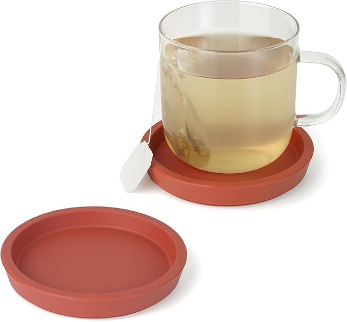 Carrotez Thick Silicone Coasters for Drinks, Round Bulky Cup Coasters for Coffee Table, Desk, Set of 2 - Burnt Orange