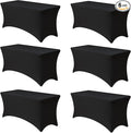 4ft Stretch Table Cover Fitted-6 Pack Black Spandex Table Cloths with Elastic-Folding Table Protector for Parties, Vendor Booth Display, Banquet Buffet Event, Graduation, Craft Trade Show