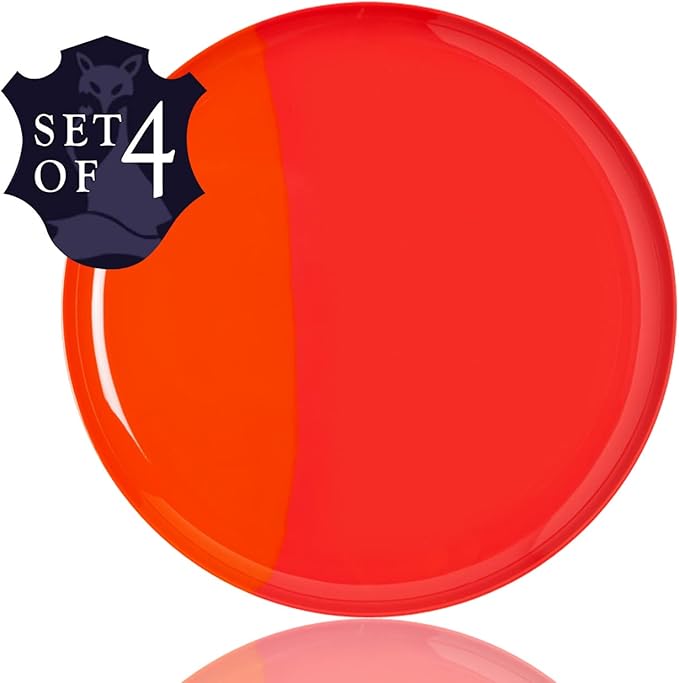 Thomas Fuchs Creative 1/2 & 1/2 Melamine Side Plates Set of 4, Chip and Break-Resistant, Durable Salad Plates, Kid-Friendly Dessert Plates for Indoor and Outdoor, Dishwasher Safe, Orange/Salmon