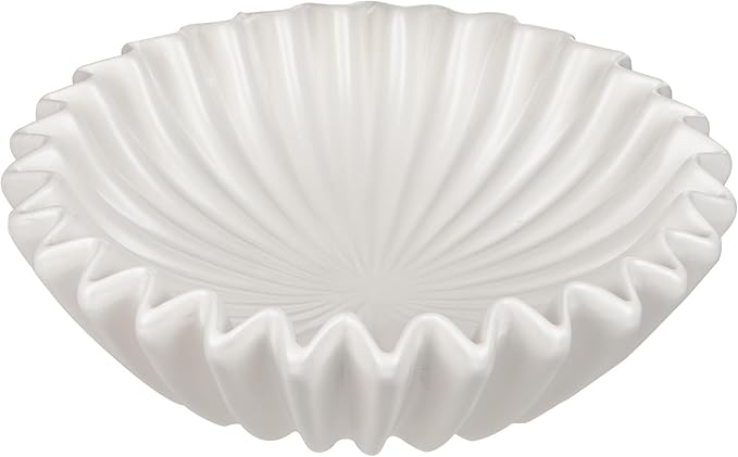 Ceramic Fruit Bowl for Kitchen Counter Large Ivory Decorative Bowl Modern Home Decor 12 Inches Key Bowl Ruffle Fluted Scalloped Bowl