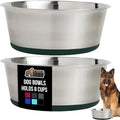 GORILLA GRIP Set of 2 Dog Bowls, Holds 8 Cups (64 fl oz), Heavy Duty Metal Food and Water Bowl for Feeding Dogs and Cats, Dishwasher Safe, Rust Resistant Stainless Steel, BPA Free Rubber Base, Green