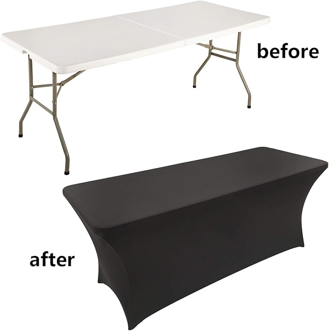 LZY Spandex Fitted Stretch Table Cover for 6 ft or 4ft or 8ft Folding Table, Rectangular Cocktail Tablecloth, Perfect for Party or Banquet (6FT Black)