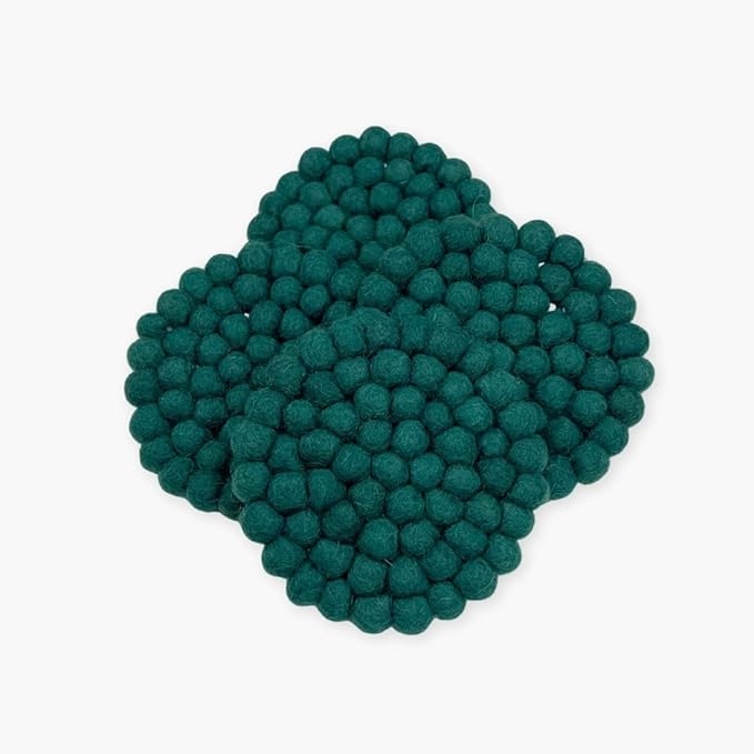Humble Hilo Handmade Felt Coaster, 3.9 inches, Set of 4 (Teal)