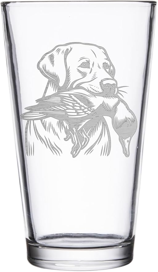 Hat Shark Duck Hunting Gear Decor Beer Glass - Mallard Duck Black Lab Hunting Gift - Laser Engraved 16 oz Pint Drinking Glass Dog Cool Hunters Gift for Men and Women Who Love Water Dogs