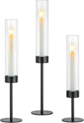 Hewory Black Taper Candle Holders: Candlestick Holders Set of 3 Hurricane Glass Tall Candle Holder for Candlesticks Candle Sticks Holder Decor for Table Centerpiece Wedding Party Christmas Decorations