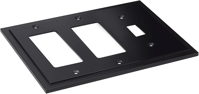 Henne Bery Modern Edge Decorative Wall Plate Switch Plate Outlet Cover, Durable Solid Zinc Alloy (Single Toggle/Double Decorator, Matte Black)