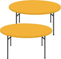 Round Spandex Tablecloth 2 Pack, Elastic Fitted Waterproof Tablecloths for 45"-56" Tables, Stretch Washable Picnic Table Cover for Camping, Dining, Indoor and Outdoor, Mustard Yellow