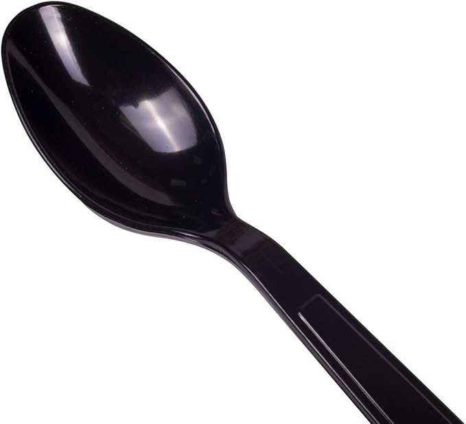 Karat [1,000 ct] Heavy Duty Plastic Spoons Individually Wrapped – Sturdy Disposable Spoons for Break Rooms & Parties – Strong, Firm for Sanitary Use | Black
