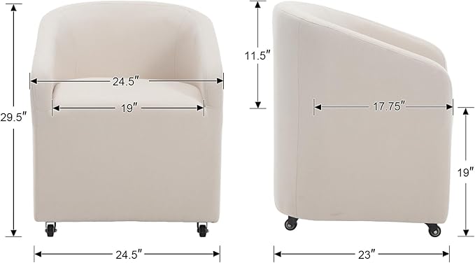 Modern Barrel Dining Chair with Rolling Casters, Upholstered Linen Swivel Dining Room Chair with Wheels for Kitchen Living Room Home Office, Beige