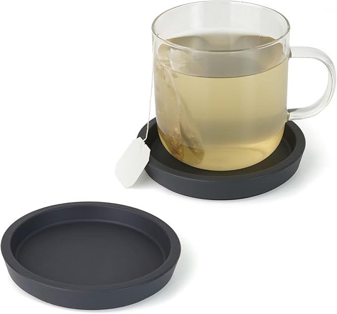 Carrotez Thick Silicone Coasters for Drinks, Round Bulky Cup Coasters for Coffee Table, Desk, Set of 2 - Black