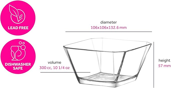 LAV Glass Snack Bowls Set of 4 – 10 oz Small Clear Bowl for Desserts, Soup, Dip, Fruit, Ice Cream, Appetizers – Stackable, Dishwasher Safe, Kitchen, Restaurant Serving, Hexagon, Diamond Shaped