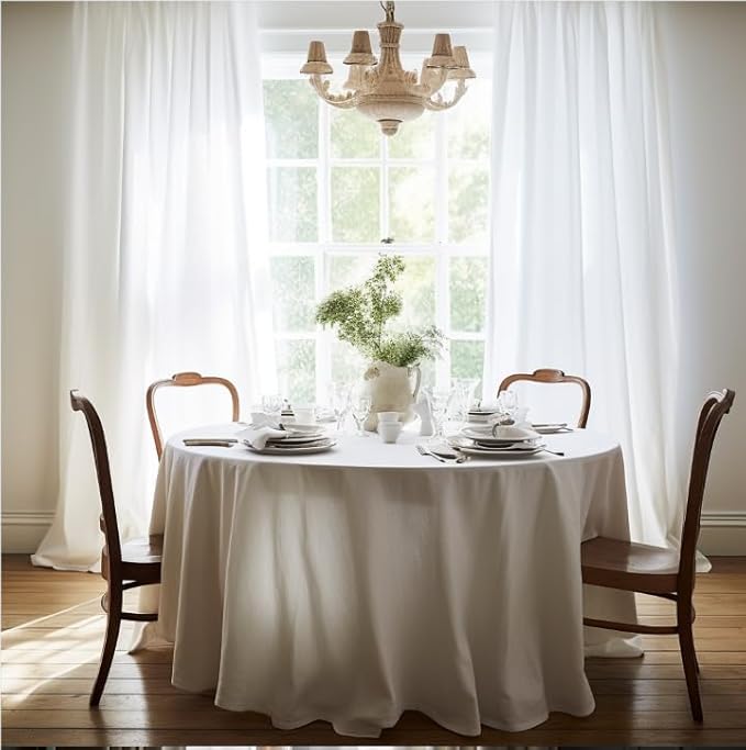 EVERLY 100% Pure Linen Round Tablecloths 80Inch Round Machine Washable Tablecloth for Thanksgiving,Decorative Halloween,Buffet Parties,Picnic,Events,Weddings and Restaurants-White