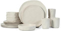 Stone by Mercer Project HEKONDA Modern Stoneware 32-Piece Dinnerware Set, Plate and Bowl Set, Dish Set for 8, Beige