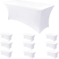 Obstal 10-Pack Stretchy Spandex Tablecloth for 6 Foot Rectangular Table - Universal Fitted Table Covers, Ideal for Weddings, Banquets & Events (White, 72" L x 30" W x 30" H)