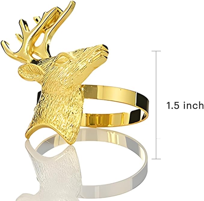 Decozen Set of 8 Gold Napkin Rings in Stag Design, Festive, Table Decor Setting for Holiday, Wedding, Birthday, Kitchen, Home Decor, Housewarming Gift - Thanksgiving Decoration