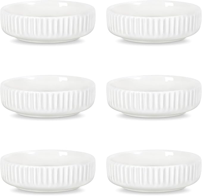 Selamica Ceramic Soy Sauce Dish, 2.6 Oz Dipping Bowls Set of 6, 3.5 Inch Pinch Bowls for Dip, Side Dish, Condiments, Sushi, Set of 6, White