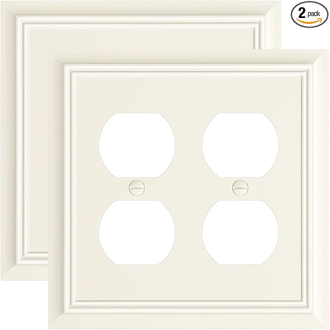 2-Pack Double Duplex Outlet Cover, Light Almond Decorative Switch Plates and Outlet Covers for Electrical Outlets, Durable Natural Bamboo Fiber Wall Plates, 2 Gang Receptacle Cover