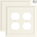 2-Pack Double Duplex Outlet Cover, Light Almond Decorative Switch Plates and Outlet Covers for Electrical Outlets, Durable Natural Bamboo Fiber Wall Plates, 2 Gang Receptacle Cover
