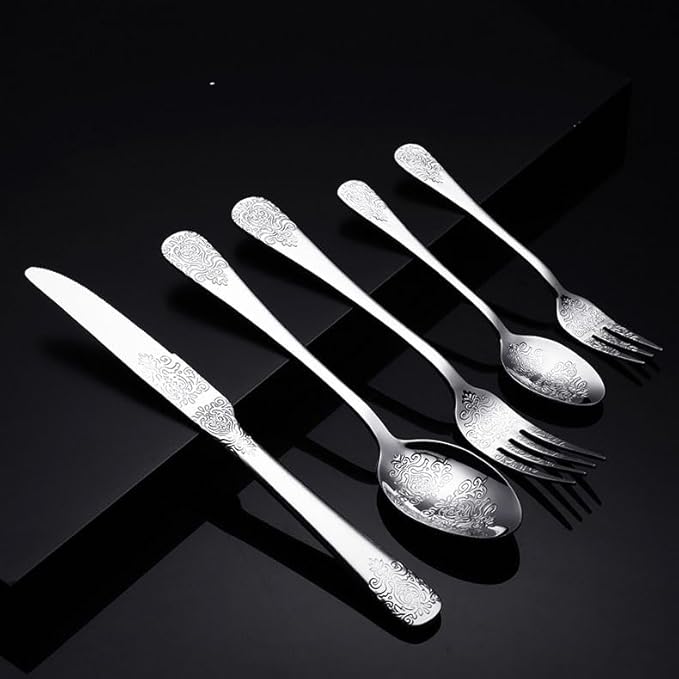 IKXO Silverware Set 20 Piece Silver Flatware Set for 4,Stainless Steel Flatware Cutlery Set For Home Hotel, Kitchen Utensils Set Include Fork Knife Spoon,Mirror Polished,Dishwasher Safe