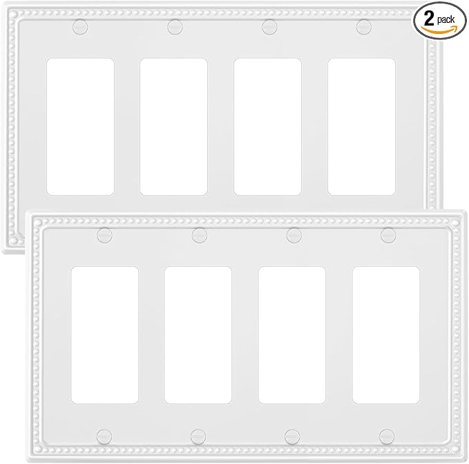 2-Pack Quad Decorator Outlet Cover Plate, Pure White Pearls Decorative Switch Plates and Outlet Covers, Metal Wall Plates for Electrical Outlets