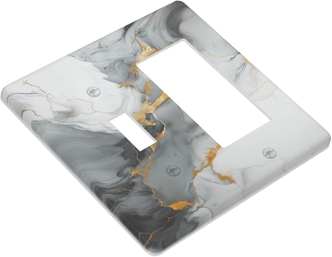 Light Switch Cover Gray/Gold Marble Abstract Modern Luxury 2 Gang Toggle Rocker Combo Socket Cover Wall Plates Decorative Switch Plates and Outlet Covers for Bathroom Bedroom Decor