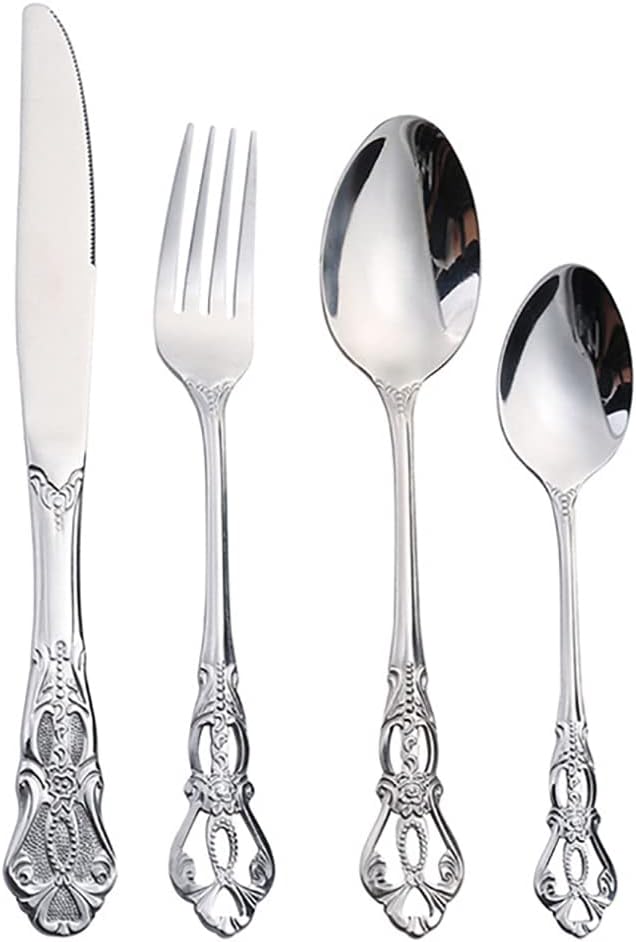 Silverware Set for 14 Stainless Steel Flatware Set Palace Style Hollow Relief Decoration 56 Piece Cutlery Utensils Include Knives Forks and Spoons Tableware Set for Home Kitchen Restaurant Party