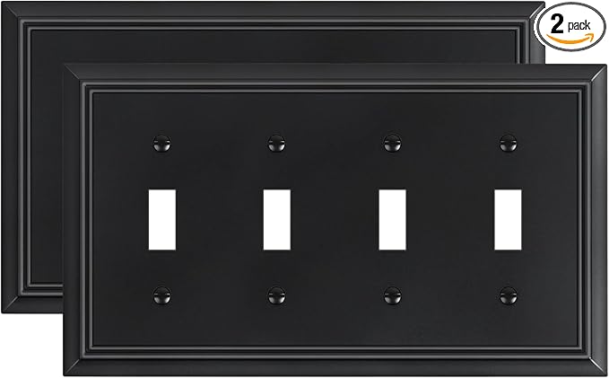 2-Pack Quad Toggle Light Switch Cover Plate, Black Decorative Switch Plate Covers, Natural Bamboo Fiber 4 Gang Wall Plate for Toggle Switch and Rotary Dimmer Switch