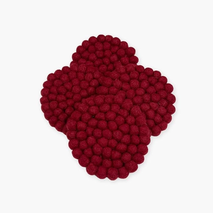 Humble Hilo Handmade Felt Coaster, 3.9 inches, Set of 4 (Burgundy)