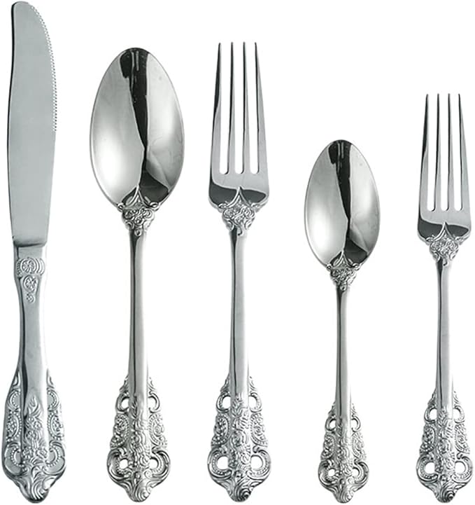 Silverware Set for 6 Premium 18/10 Stainless Steel Flatware Set Palace Style 30 Piece Cutlery Tableware Utensils Embossed Decorative Handle Knives Forks and Spoons for Home Christmas Wedding
