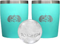 Toadfish Non-tipping 10oz Double Wall Insulated Stainless Steel Rocks Tumbler 2-Pack Gift Set w/Ice Ball Tray & Easy Slide Lid - Teal