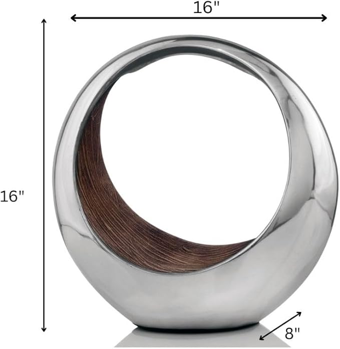 Modern Day Accents Anillo 2-Tone Decorative, Large, Aluminum, Tabletop, Accents, Décor, Bowl, Modern, Engagement Wedding Trays, Ring Display Stand, Key Holder L x 8" W x 16" H, Brown, Silver