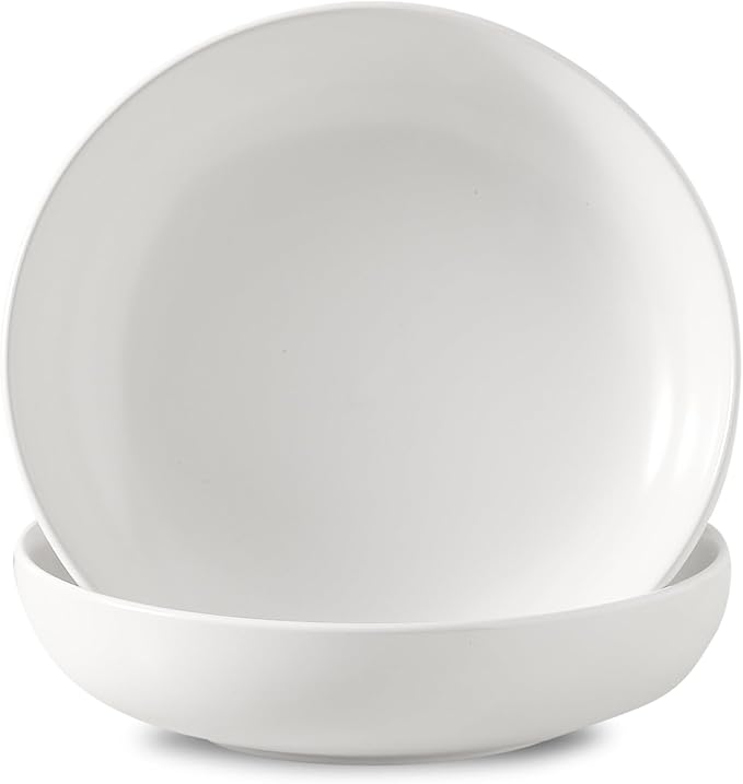 Pasta Bowls Set of 2, 34 oz Deep Salad Bowls, Stoneware Bowl Plates for Pasta, Soup, Salad, Ceramic Serving Shallow Bowls for Kitchen Gift, Microwave & Dishwasher Safe, Matte White