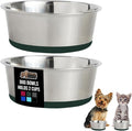 GORILLA GRIP Dog Bowls, Holds 2 Cups Each (16 fl oz), Heavy Duty Stainless Steel Food and Water Bowl for Feeding Dogs and Cats, Dishwasher Safe, Rust Resistant, BPA Free Rubber Base, Set of 2 Green