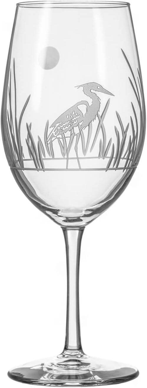 Rolf Glass Heron All Purpose Wine Glass | 18oz Set of 4 Large Wine Glasses | Lead-Free and Engraved | Designed and Engraved in the USA | Coastal Bird Design