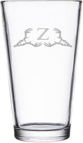 Hat Shark Deer Skull Letter Monogram Pint Beer Glass, 16 oz, Clear, A-Z Initials (1, Letter Z)